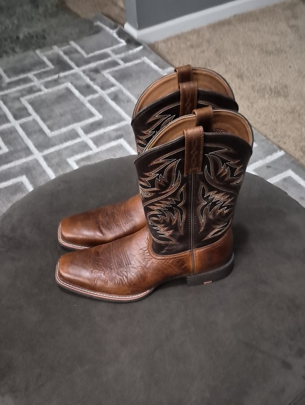 Ariat Brown Leather Cowboy Boots with Black Embroidered Shaft